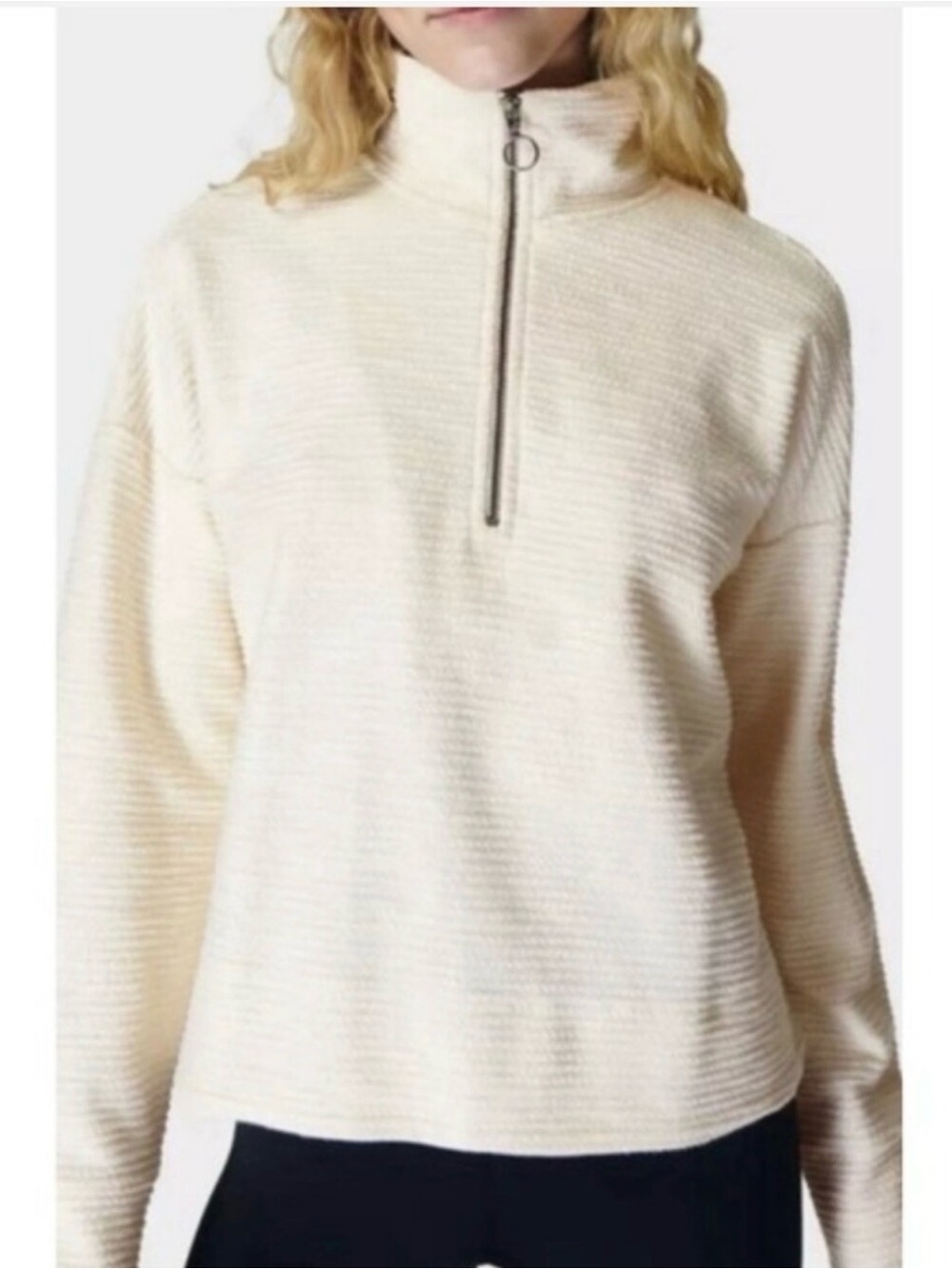 Sweaty Betty Rest Up Textured Half Zip Pullover In Ivory M 10